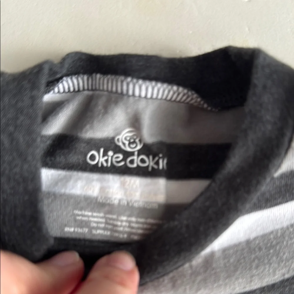 Okie Dokie Black and Gray Striped Onesie Boys 12 Months